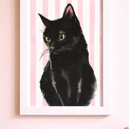 Crna mačka poster sa ramom – girly ilustracija