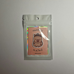 Magnet sa ilustracijom kapibare u belom mantilu sa stetoskopom i lampicom na glavi, spakovan u providnu kesicu sa hologr