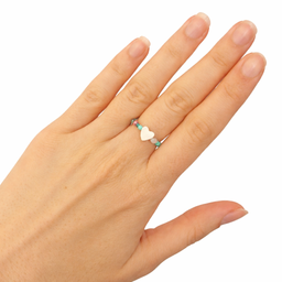 Prsten sa sedef srcem – ručno rađen, perlice