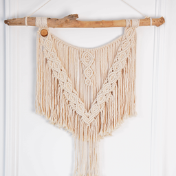 Veća makrame zidna dekoracija, neobrađeno drvo i konac od pamuka