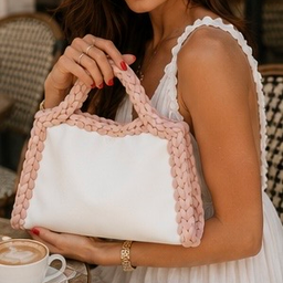 Handmade bag, torba napravljena od prave koze i pamucnih traka, dimenzija 20x30cm