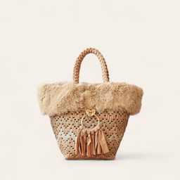 Torba od veštačkog krzna Handmade torba u krem nijansama